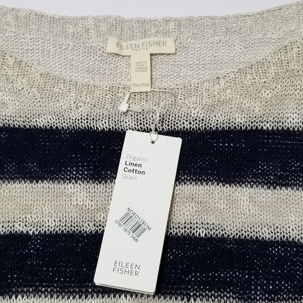 NWT Eileen Fisher Petite Striped Sleeveless Knit Top Organic Linen Cotton Sz PM - Picture 9 of 12